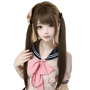 Perruque longue et droite de style lolita avec frange latérale, ligne de cheveux naturelle, en fibre Kanekalon, pour femmes, pour toutes les formes de visage - Product Image 5