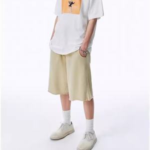 Wholesale Summer Raw Edge Washed Distressed Terry Anti-wrinkle Bermuda <b>Shorts</b> <b>Khaki</b> Loose Elastic Waist Sports <b>Shorts</b> for <b>Men</b> - Product Image 3