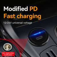 Chargeur de voiture USB-C PD 30W à montage encastré 12/24V avec LED bleue pour moto, bateau, camping-car, VTT - Ventes Flash