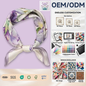 Cadeau pour la Saint-Valentin, foulard carré en soie de mûrier imprimé élégant haut de gamme pour femmes, avec motif de fleurs de narcisse violettes - Product Image 1