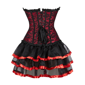Ensemble de robe corset rouge surbuste avec superposition de dentelle florale au <span class=keywords><strong>crochet</strong></span> haut <span class=keywords><strong>bustier</strong></span> et jupe superposée - Product Image 2