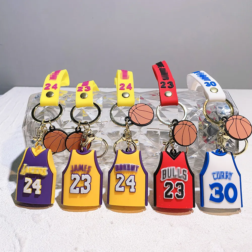 LC141~LC144 Wholesale Creative Cartoon Basketball Jersey Car Backpack Pendants Couple Gifts Keychain Keyring with Wrist Strap