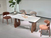 Table à manger moderne de luxe 3m avec plateau en marbre artificiel et base en bois de frêne massif pour la maison et la cuisine