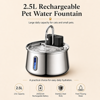 Fontaine à eau pour animaux de compagnie sans fil en acier inoxydable de 2,5 L et 2,2 L, distributeur automatique d'eau pour chat et chien rechargeable avec batterie de 2000 mAh