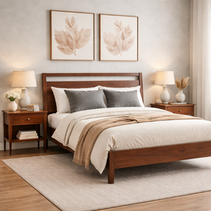 Mid Century Solid Wood <b>Bed</b> <b>Frame</b> With Slatted Headboard, Modern Platform <b>Bed</b> For Bedroom, Home Furniture Supplier - Product Image 2