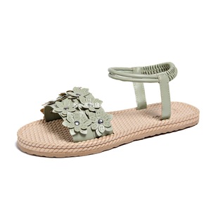 Sandales plates pour femmes, tissées, décorées de fleurs, nouvelle mode estivale, plage, décontractées - Product Image 6