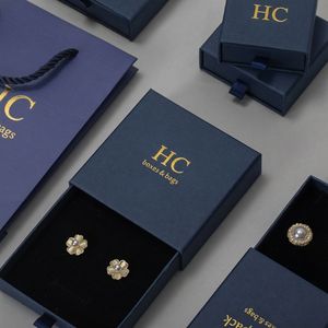 Boîte à bijoux haut de gamme avec tiroir rigide, insert en velours, estampage à chaud, logo personnalisé OEM pour l'emballage de bijoux de marque - Product Image 5