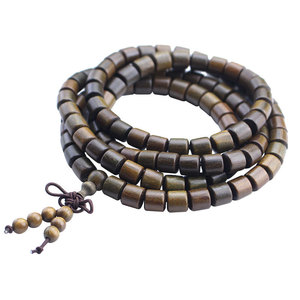 Pulsera de Madera de Sándalo Verde Natural Sólido con 108 Cuentas en Forma de Barril y Borla, Joyería Unisex para Ceremonias Religiosas - Product Image 5