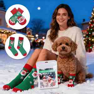 Fast Delivery Christmas Matching Human & Pet <b>Socks</b> - Soft Cotton Festive Xmas <b>Socks</b> Set for Family Holiday Party - Product Image 1