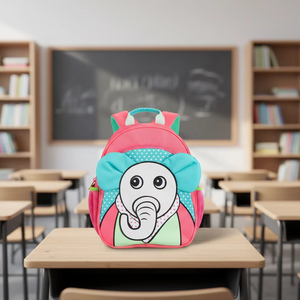 Zaino Impermeabile alla Moda con Cartone Animato 3D Elefante in Poliestere 600D Rosa con Tracolla Arcuata e Cerniera 20-36L - Product Image 3