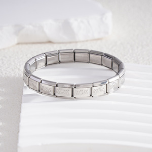 MOM Series Stainless Steel Modular <b>Bracelet</b> Women's Fashion <b>Cuff</b> Gift Jewelry Elastic Detachable Bangle Letter Cube Design - Product Image 3
