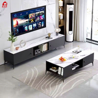 Vente directe d'usine, ensemble de meuble TV et table basse en bois moderne et minimaliste, montage mural, rangement, respectueux de l'environnement, montage facile, compatible avec les téléviseurs