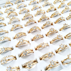 KC Gold Plated Double Layer Cubic Zirconia <b>Rings</b> Shiny CZ Inlaid Thin Band <b>Couple</b> Promise Finger <b>Rings</b> - Product Image 4