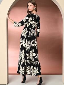 Vestido maxi de longitud media informal para mujer de color rosa sólido estampado floral hecho a mano forma personalizada técnica teñida Lisa tejido - Product Image 2