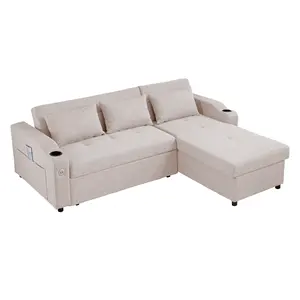 模块化储物躺椅沙发床，带可调节靠背l形沙发，带USB端口，用于客厅家具