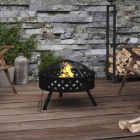 Brasero portable d'extérieur à bois, léger, en acier noir thermolaqué Ronry, avec poignée pratique et grille de protection