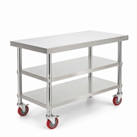 Livraison rapide, table de travail en acier inoxydable pour la restauration, 201, robuste, 2 niveaux, pieds renforcés, pour restaurant