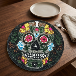 Posavasos de Cuentas de Vidrio Hechos a Mano, Ecológicos, 14x14, Decoración Temática de Halloween, Tapetes de Cuentas Detallados y Únicos, Protectores de Mesa - Product Image 1