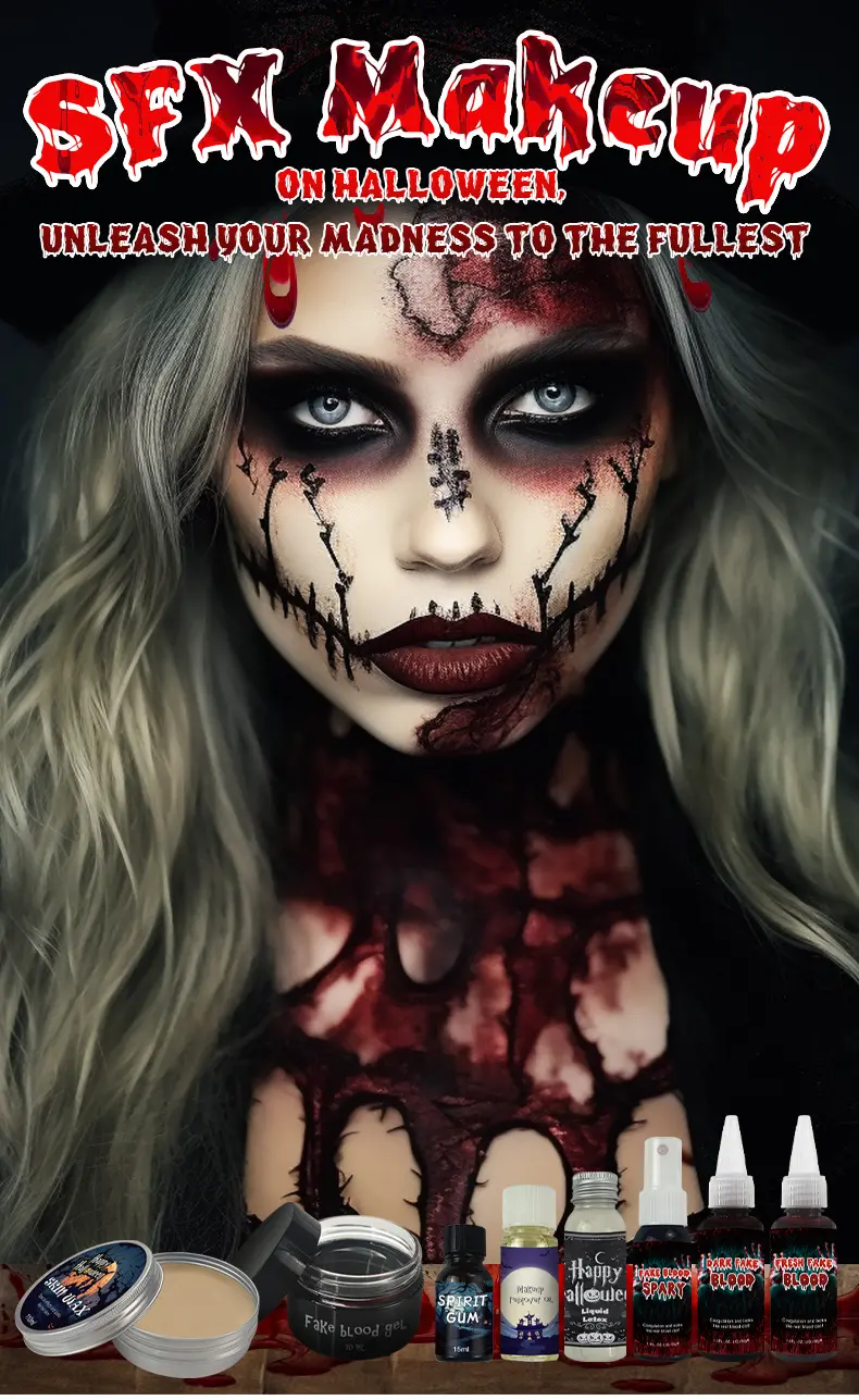 Nicro Halloween cosplay fornece pintura facial assustador gel de sangue 3D cicatriz falsa sangria temporária ferida Halloween maquiagem líquido conjunto de látex