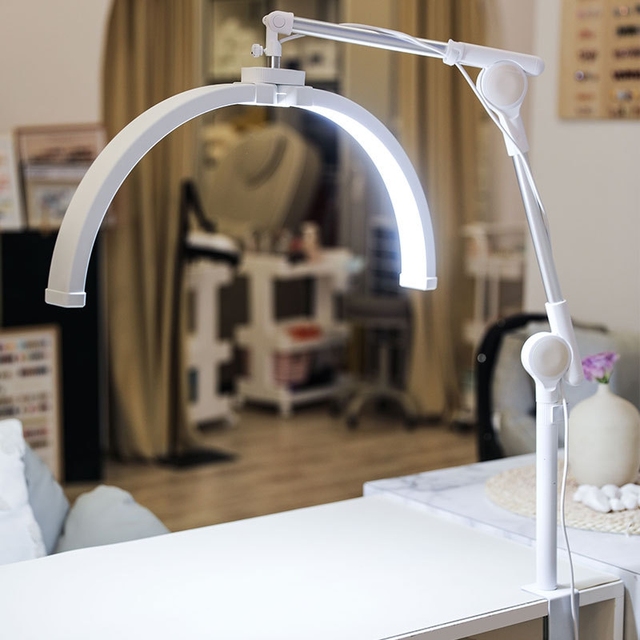 Portable 22-Inch Foldable Half Moon LED Nail Desk Lamp for Salon Lighting for Eyelash Extensions Tattoos Eyebrows