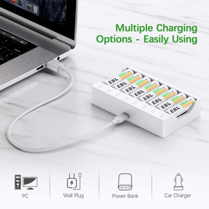 EBL Nueva Batería Recargable Portátil Inteligente y Rápida de 2800 mAh, Doble AA, NiMH, con Cargador USB Tipo C de 5V2A - Product Image 6