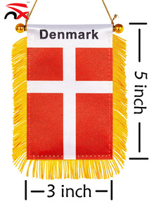 Venta caliente personalizado mundo país <span class=keywords><strong>bandera</strong></span> banderín <span class=keywords><strong>bandera</strong></span> 3*5 pulgadas Dinamarca <span class=keywords><strong>bandera</strong></span> <span class=keywords><strong>danesa</strong></span> pequeña ventana coche colgante dorado Fringy Banner - Product Image 2