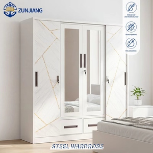 <span class=keywords><strong>Armoire</strong></span> moderne à quatre portes coulissantes en acier pour chambre à coucher, <span class=keywords><strong>armoire</strong></span> simple Almiriah, <span class=keywords><strong>penderie</strong></span> en métal <span class=keywords><strong>avec</strong></span> miroir - Product Image 3