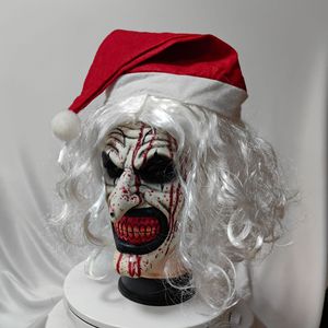 Masque de clown de Noël avec perruque blanche et bonnet de Père Noël, accessoire de costume d'horreur pour Halloween, taille unique - Product Image 2