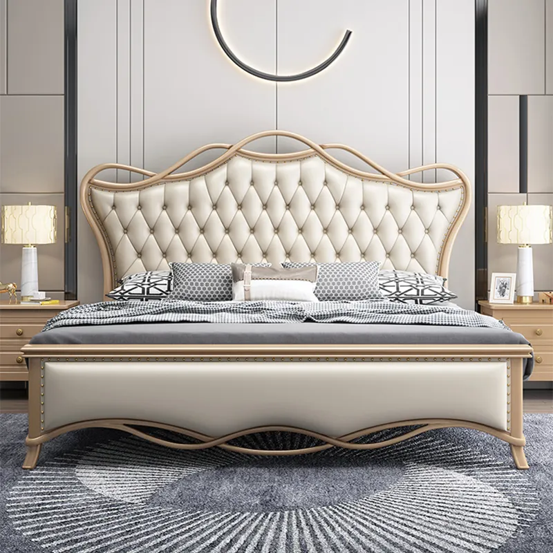 Modern Upholstered Bedroom Furniture Queen King Size Faux Wooden Beds Pu Leather Bed Frame Design With Storage
