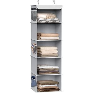 5 <b>Shelf</b> Hanging Closet Organizer Gray 33x15x85cm Fabric Storage For Behind Doors On Walls - Product Image 1
