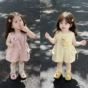 Tenues d'été pour filles RTS, nouvelle collection, combinaison en coton à imprimé étoiles, ensemble de combinaison, <span class=keywords><strong>gilet</strong></span> floral mignon, tenue deux pièces pour bébé - Product Image 2