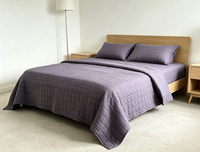 Couette en microfibre lavée violet foncé, matelassée à grille carrée de 5 cm, douce et légère