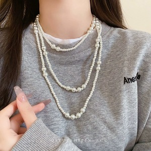 Pearl Layered <b>Necklace</b> Women Multi Layer Clavicle Chain Jewelry Accessory Everyday Wear Bubble Circle Chain Yiwu Origin - Product Image 2