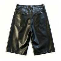 Shorts cargo en cuir PU personnalisés, coupe ample, longueur genou, style streetwear, brodés, avec fermeture boutonnée pour homme