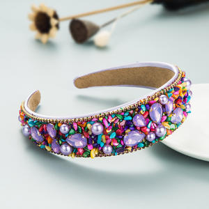 Diadema de tela ancha <span class=keywords><strong>con</strong></span> incrustaciones de diamantes de turquesa triturada de colores, estilo europeo-americano para mujer - Product Image 4