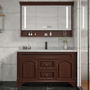 Modern Walnut Bathroom Vanity Cabinet with LED <b>Mirror</b> Waterproof & Moisture Proof Custom Size Available - Product Image 1