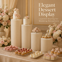 Nouvelles décorations de mariage modernes et luxueuses : Guides d'allée, accessoires origami, tables à desserts étagées, colonnes romaines cylindriques en papier, vitrine