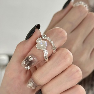 Anillo de Plata de Ley S925 con Piedra Lunar Degradada, Corte Ovalado, Patrón Geométrico Colorido, Estilo Simple, Apilable y Abierto - Product Image 2