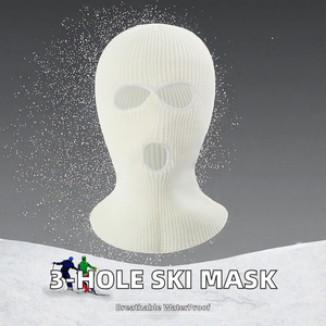 Balaclava en tricot blanc à 3 trous, masque facial unisexe pour adulte, couverture chaude d'hiver pour l'extérieur, 100% acrylique - Product Image 2