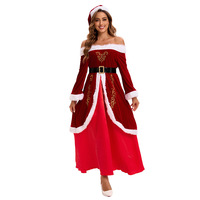 Vestido de Navidad Yi Xiaoyi para Mujer Adulta, Vestido Rojo de Terciopelo con Hombros Descubiertos y Adorno de Piel, Tallas M-6XL, Conjunto Completo