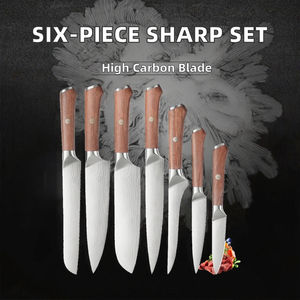 Handmade Seven-piece <b>Set</b> of 5Cr15 Stainless Steel Kitchen <b>Knives</b> Laser-patterned <b>Sharp</b> Tools for Cooking Leather Sheath <b>Knives</b> - Product Image 2