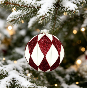 Adorno de Bola de Cristal Soplado a Mano, Diseño Vintage Ecológico con Patrón de Diamantes, Recubierto de Purpurina, Decoración Colgante para Árbol de <span class=keywords><strong>Navidad</strong></span>, OEM ODM BSCI - Product Image 6