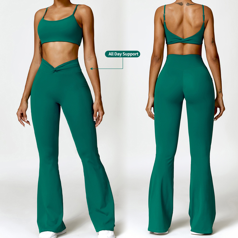Aola Custom Women Lightweight Quick Dry Soft Twist Running Sportswear Elastic Nylon Spandex Flare Yoga Set