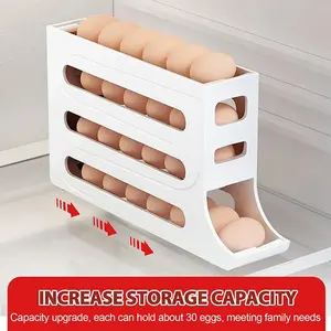 4-layer Refrigerator Egg Carrier Sliding Style Egg Organizer Automatic Scrolling Egg <b>Storage</b> <b>Box</b> Rack Kitchen <b>Tool</b> - Product Image 2