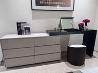 Ensemble coiffeuse deux pièces avec commode à 6 tiroirs, miroir dissimulé, gris clair, fermeture douce avec tiroirs pour chambre à coucher et décoration intérieure