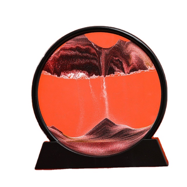 Hot Sale Moving Sand Art Picture Round Glass 3d Hourglass in Motion Display Sand Frame 5/7inch Colored Painting Sand Art
