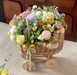 Cesto Grande in Salice Fatto a Mano per Decorazioni Floreali, Cesto da Bagno per Neonati, Carrello della Spesa in Salice con Ruote, Rattan Naturale - Product Image 4