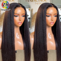 Perruques 100% Cheveux Humains Vierges Brésiliens en Vison, Sans Colle, Yaki, Perruques Lace Frontales HD, Lisses Crépus