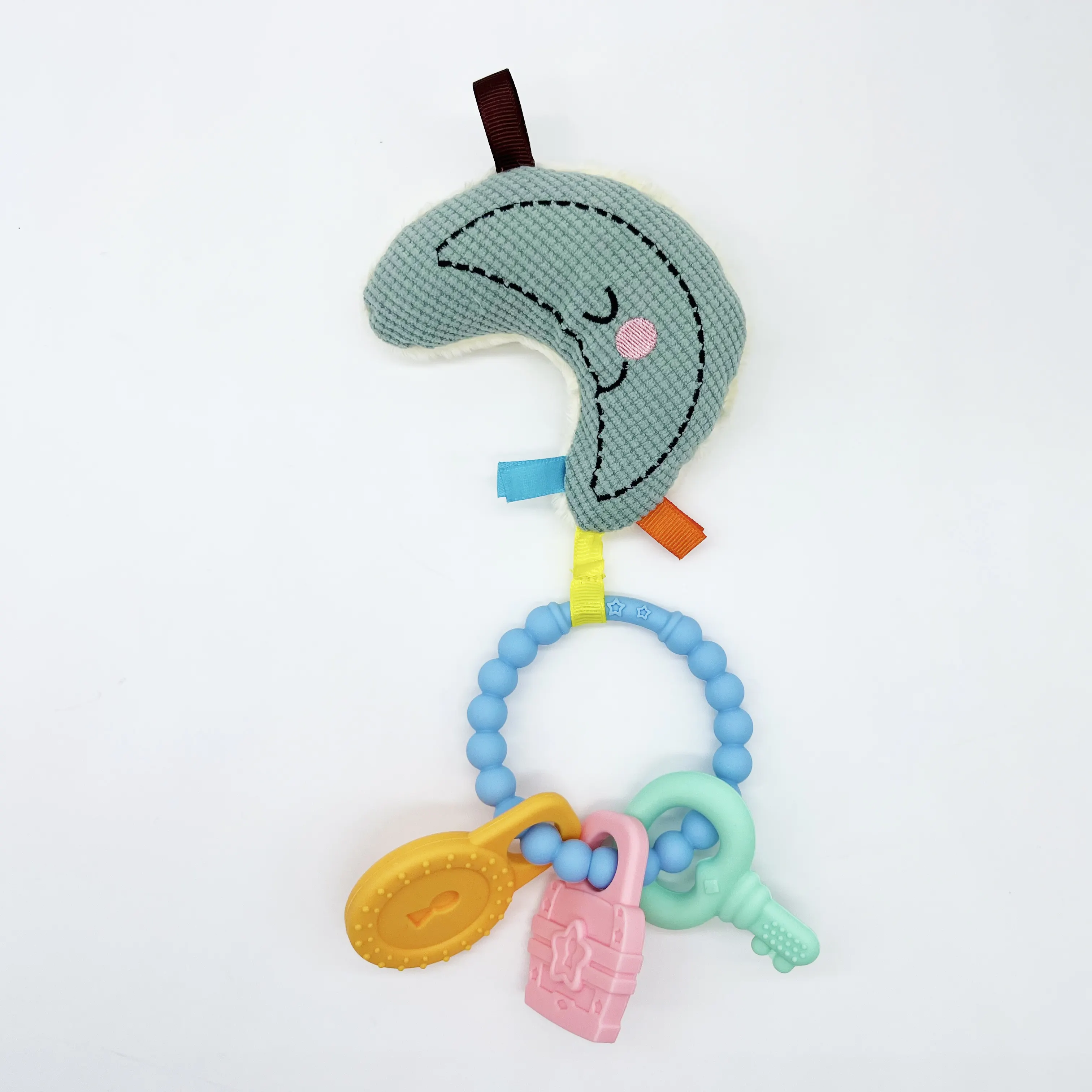 Moon / Cloudy Design Stuffed Animal Teether Pacifier Holder Silicone Teether Plush Toy