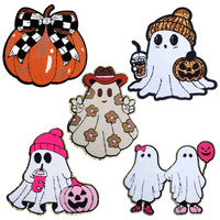 Patchs brodés fantômes d'Halloween mignons, appliques chenille citrouille pour vêtements, sacs, vestes, décoration DIY
